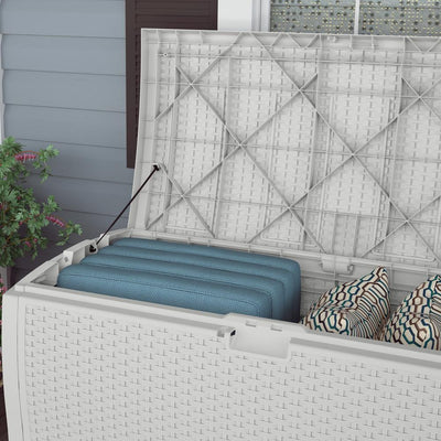 Suncast 99 Gallon Heavy Duty Resin Wicker Horizontal Deck Box, White (Open Box)