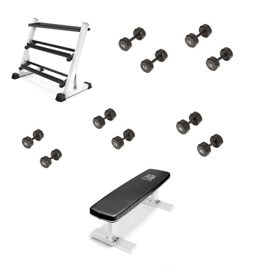 Marcy Dumbell Weight Rack + Hex Freeweight Dumbells + Weight Lifting Bench - VMInnovations