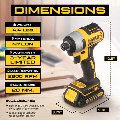 DeWalt 20V MAX Cordless Impact Driver Kit with Charger & Kit Bag (For Parts) - VMInnovations