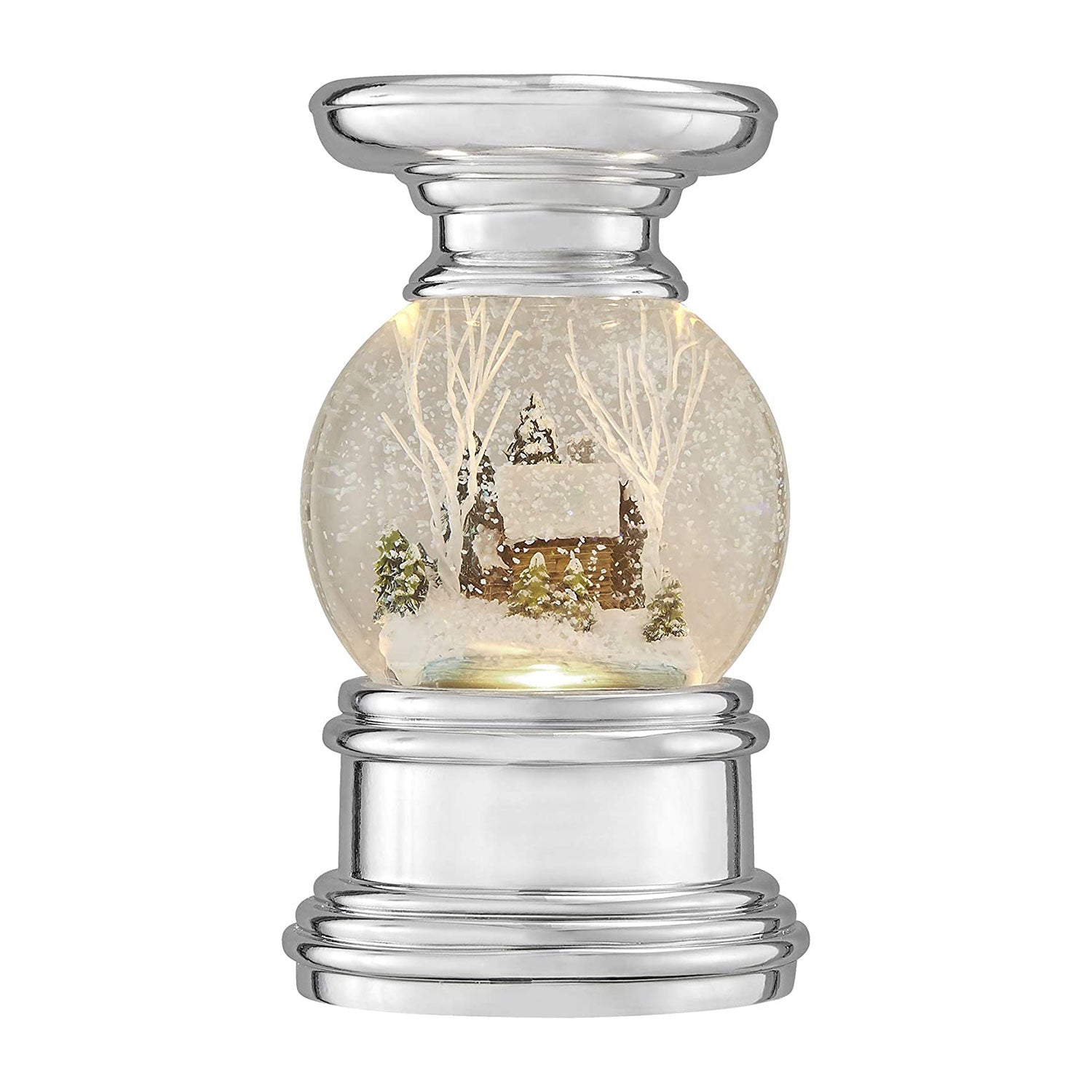 Haute Decor 6.5 Inch Log Cabin Christmas Snow Globe with Candle Holder & 3 LEDs