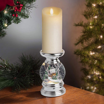Haute Decor 6.5 Inch Log Cabin Christmas Snow Globe with Candle Holder & 3 LEDs