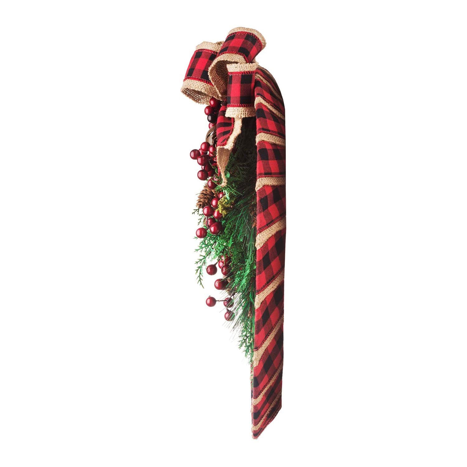 Haute Decor 18" Round Indoor/Outdoor Christmas Wreath w/Pinecones, Buffalo Check - VMInnovations