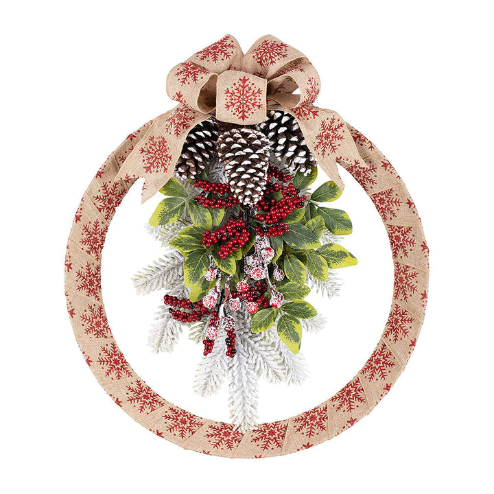 Haute Decor 18" Country Christmas Wreath w/ Pinecones, Snowflake (Open Box)