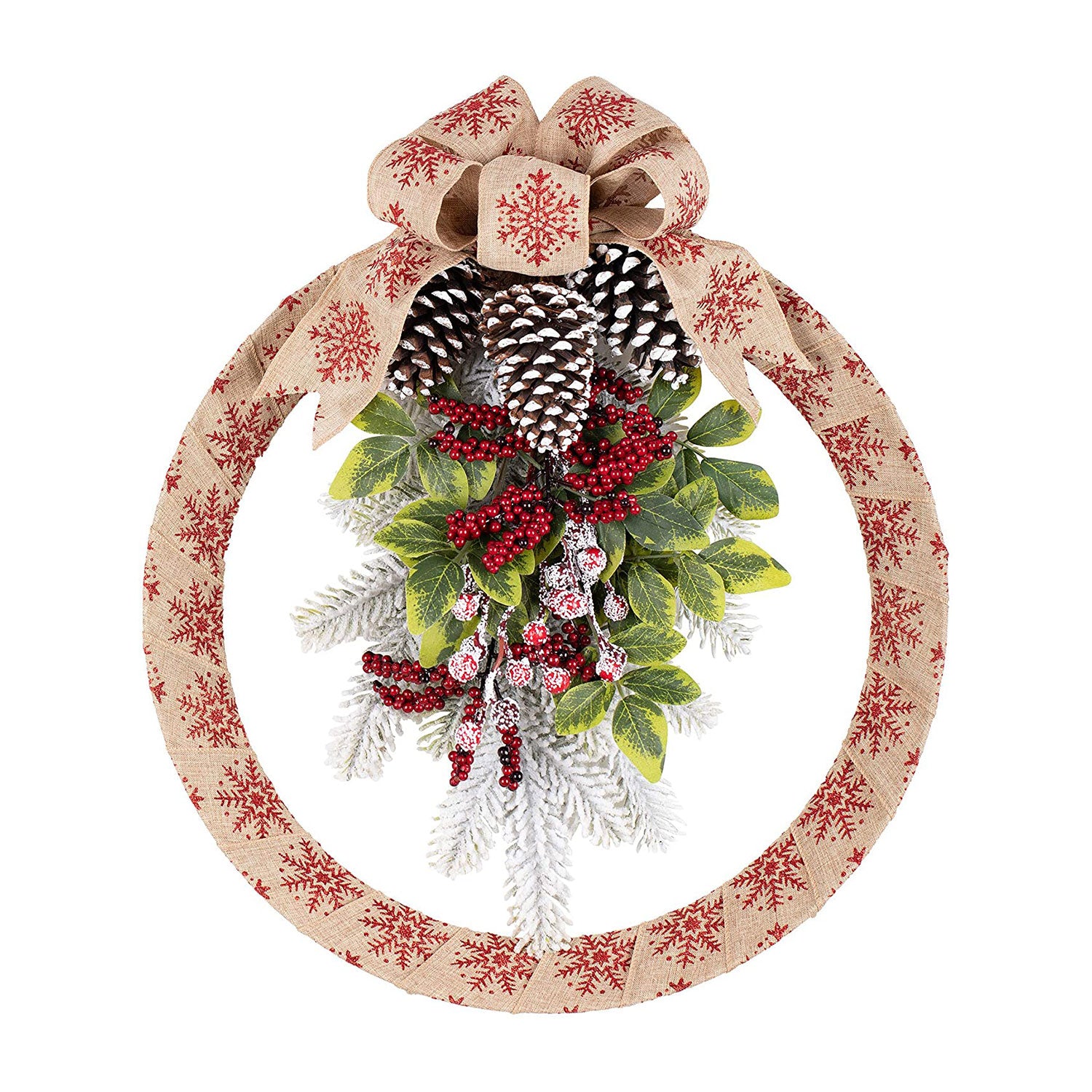 Haute Decor 18" Country Christmas Wreath w/ Pinecones, Snowflake (Used) - VMInnovations