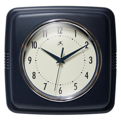 Infinity Instruments 9 Inch Silent Square Retro Clock, Sailor Blue (Open Box)