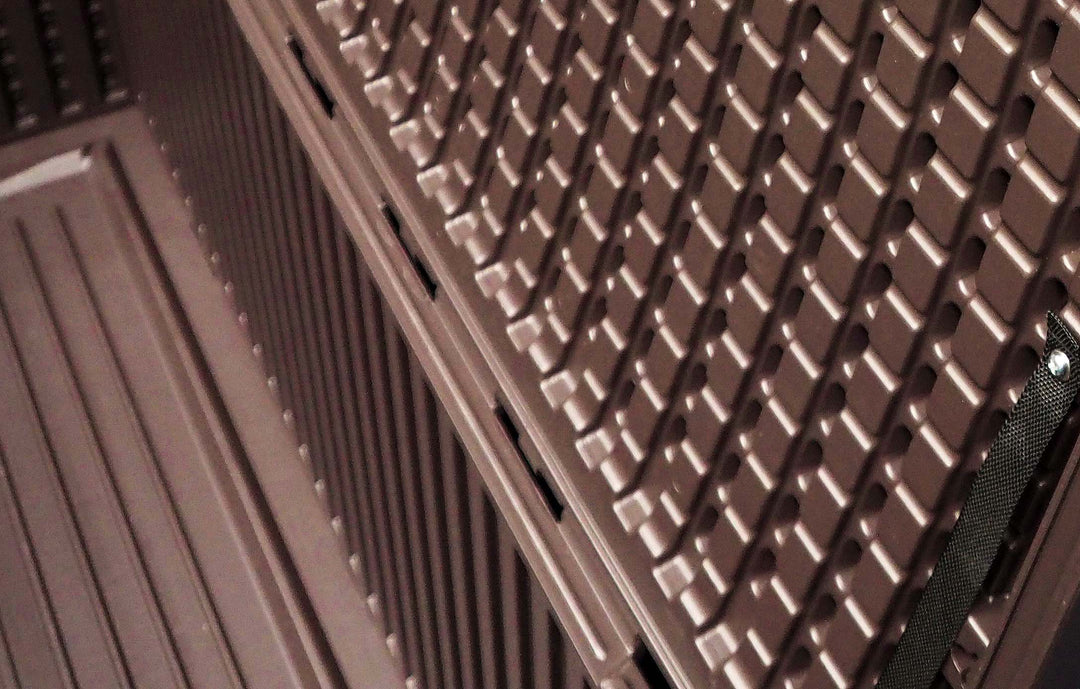 Plastic Development Group 105-Gallon Resin Storage Deck Box, Java Brown (Used)