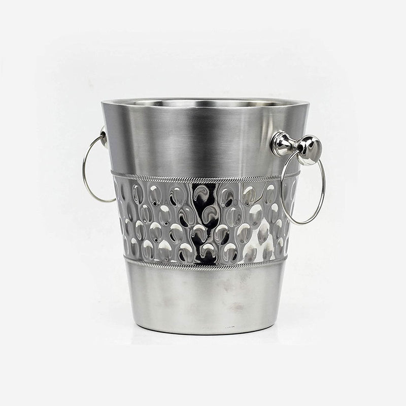 Nagina International Deep Hammered Wine Ice Bucket w/ Steel Bucket Base, Silver