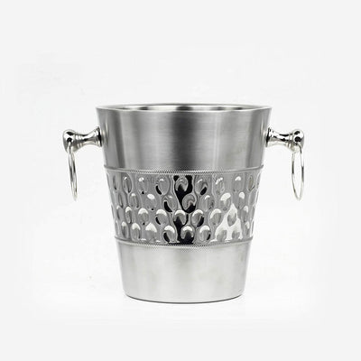Nagina International Deep Hammered Wine Ice Bucket w/ Steel Bucket Base, Silver