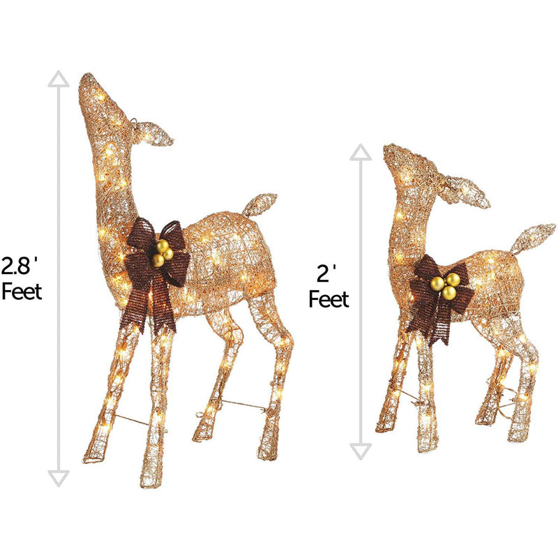 Noma 3 Ft Pre Lit LED Doe and Fawn Holiday Lawn Decoration Set, Gold (For Parts)