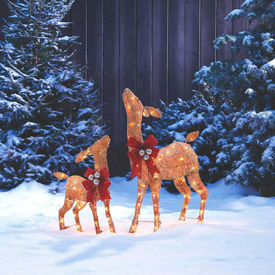 Noma 3 Ft Pre Lit LED Doe and Fawn Outdoor Holiday Lawn Decoration Set (Used)