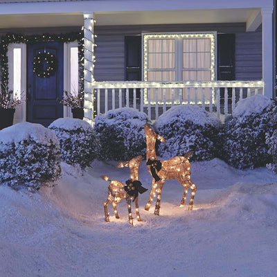 Noma 3 Ft Pre Lit LED Doe and Fawn Outdoor Holiday Lawn Set, Gold (Open Box)