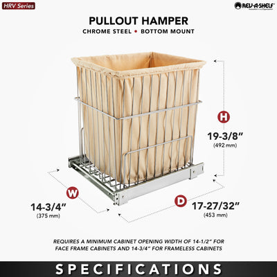 Rev-A-Shelf HRV-1520 S CR Pullout Wire Clothes Hamper with Liner, Chrome  (Used)