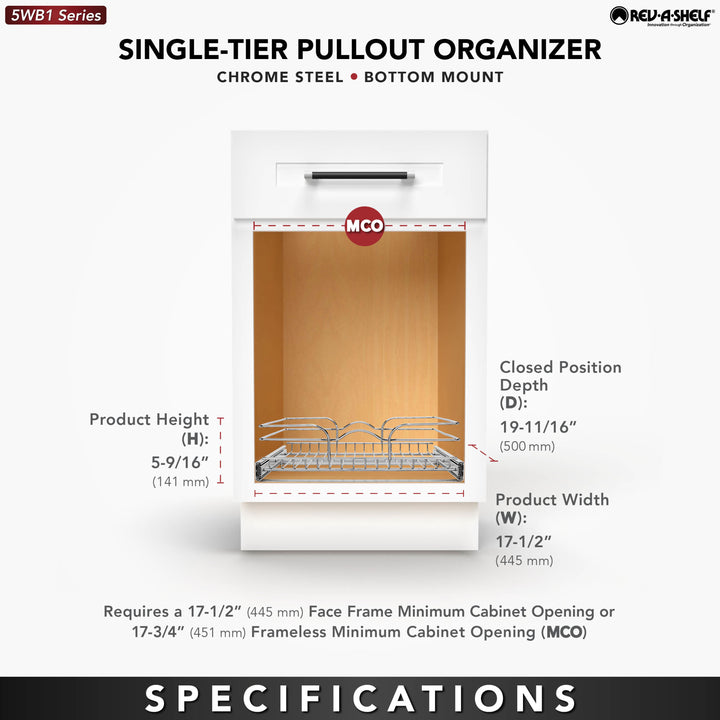 Rev-A-Shelf Pullout Basket Organizer for Kitchen or Vanity Cabinets, 18 x 20 In, 5WB1-1820CR-1 - VMInnovations