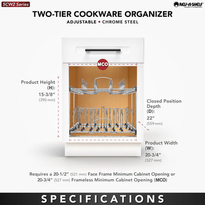 Rev-A-Shelf Pullout Cabinet Pot and Pan Organizer, 20.75" Width, 5CW2-2122-CR