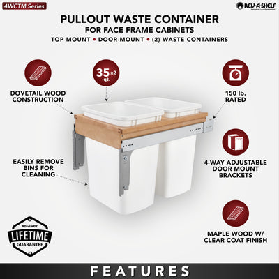 Rev-A-Shelf 4WCTM-18DM2 Double 35-Qt Pullout Waste Container Bin, White (Used)