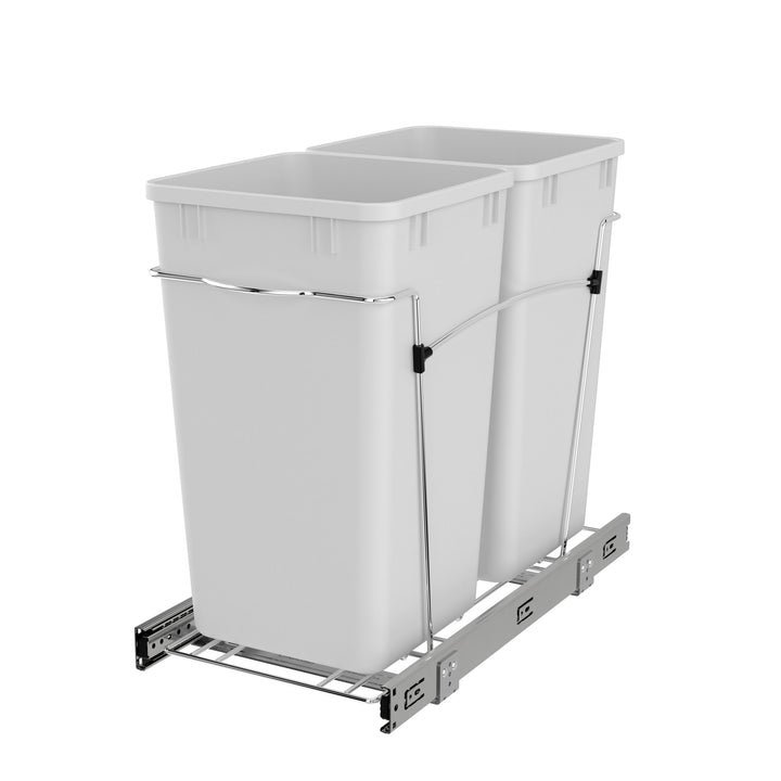 Rev-A-Shelf Double Pullout Trash Cans 27 qt. for Kitchen, White, RV-15KD-11C S