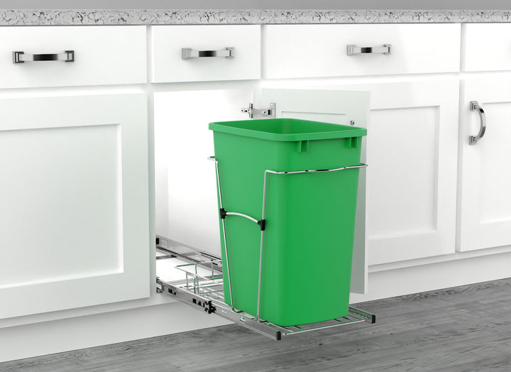 Rev-A-Shelf Pullout Trash Can 35 qt. for Kitchen Cabinets, Green, RV-12KD-19C-S