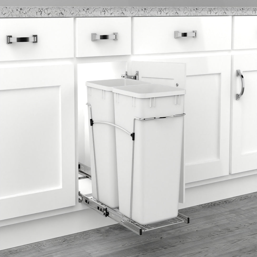 Rev-A-Shelf Double Pullout Trash Cans 27 qt. for Kitchen, White, RV-15KD-11C S