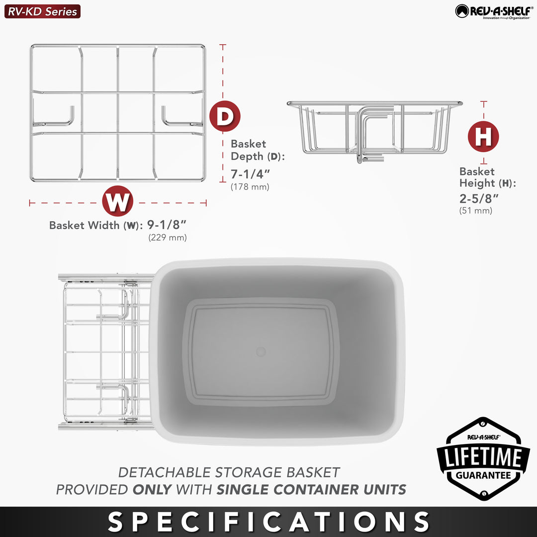 Rev-A-Shelf Double Pullout Trash Can 35 qt. for Kitchen, White, RV-18KD-11C S