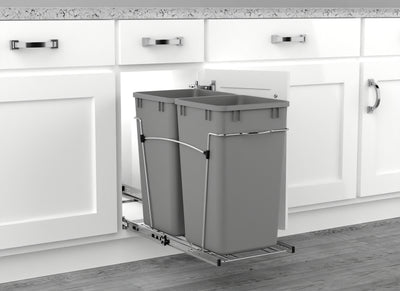Rev A Shelf 27 Quart Sliding Double Waste Trash Container Bin, Gray (Used)