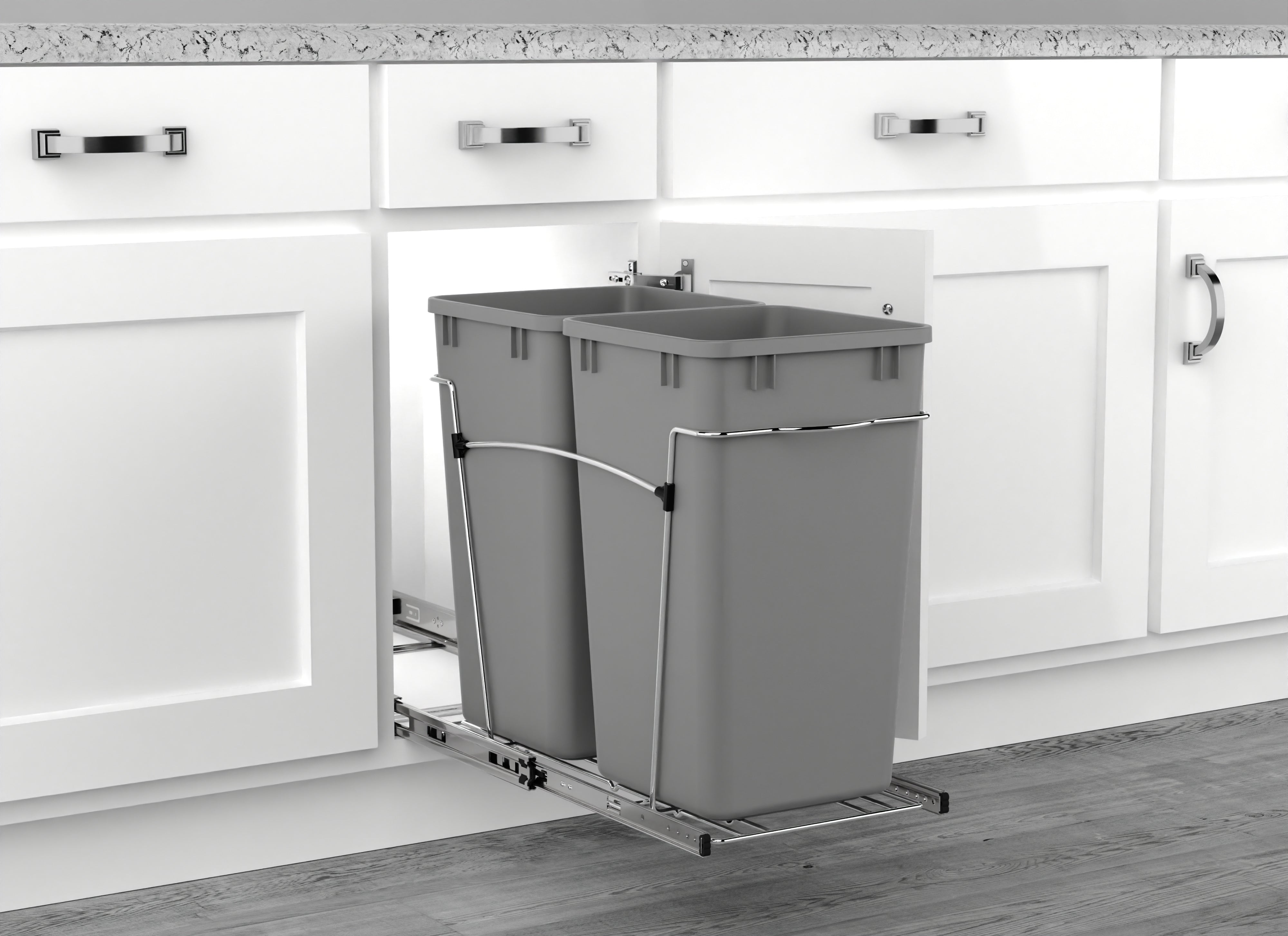 Rev A Shelf 27 Quart Sliding Double Waste Trash Container Bin, Gray (Used)