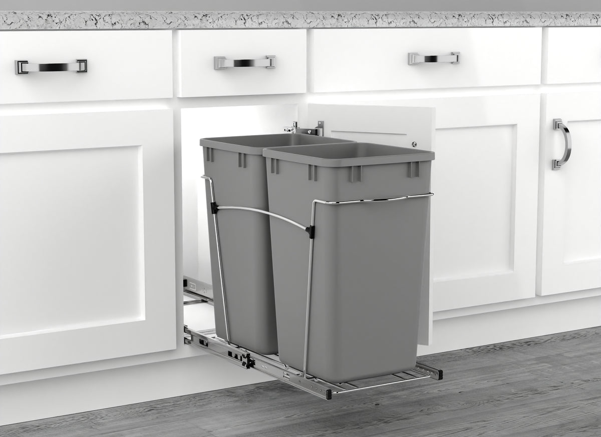 Rev A Shelf 27 Quart Pull Out Sliding Double Waste Container Gray (Open Box)