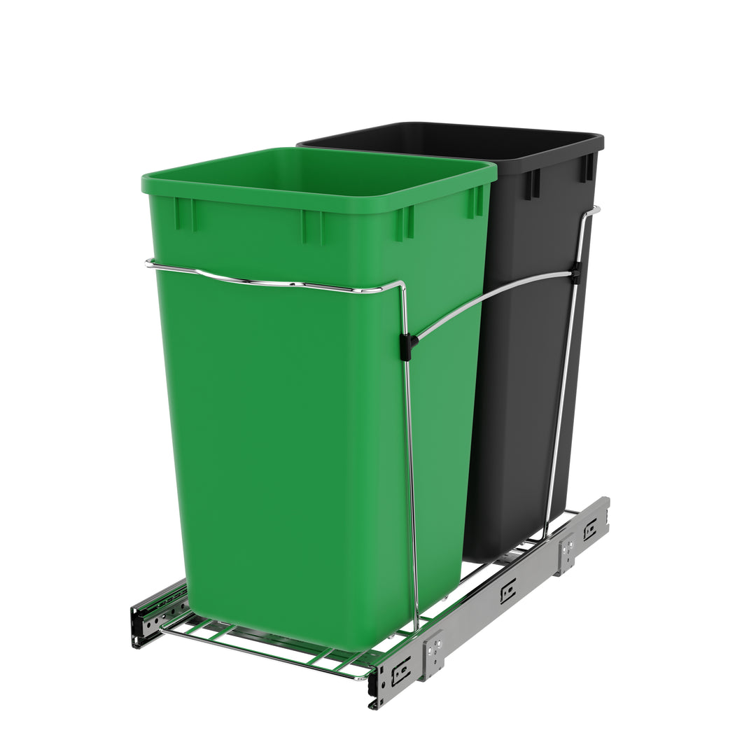 Rev-A-Shelf Double Pullout Trash Can 27 qt. for Kitchen, Green, RV-15KD-1918C-S