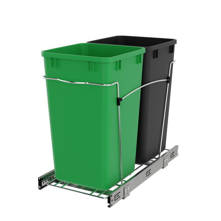 Rev-A-Shelf Double Pullout Trash Can 27 qt. for Kitchen, Green, RV-15KD-1918C-S