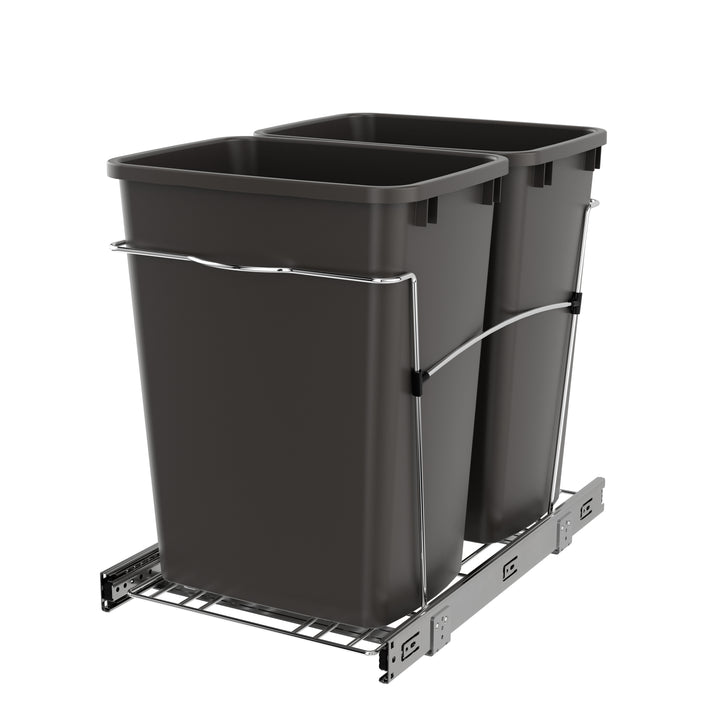 Rev-A-Shelf Double Pullout Trash Can 35 qt. for Kitchen, Gray, RV-18KD-13C-S