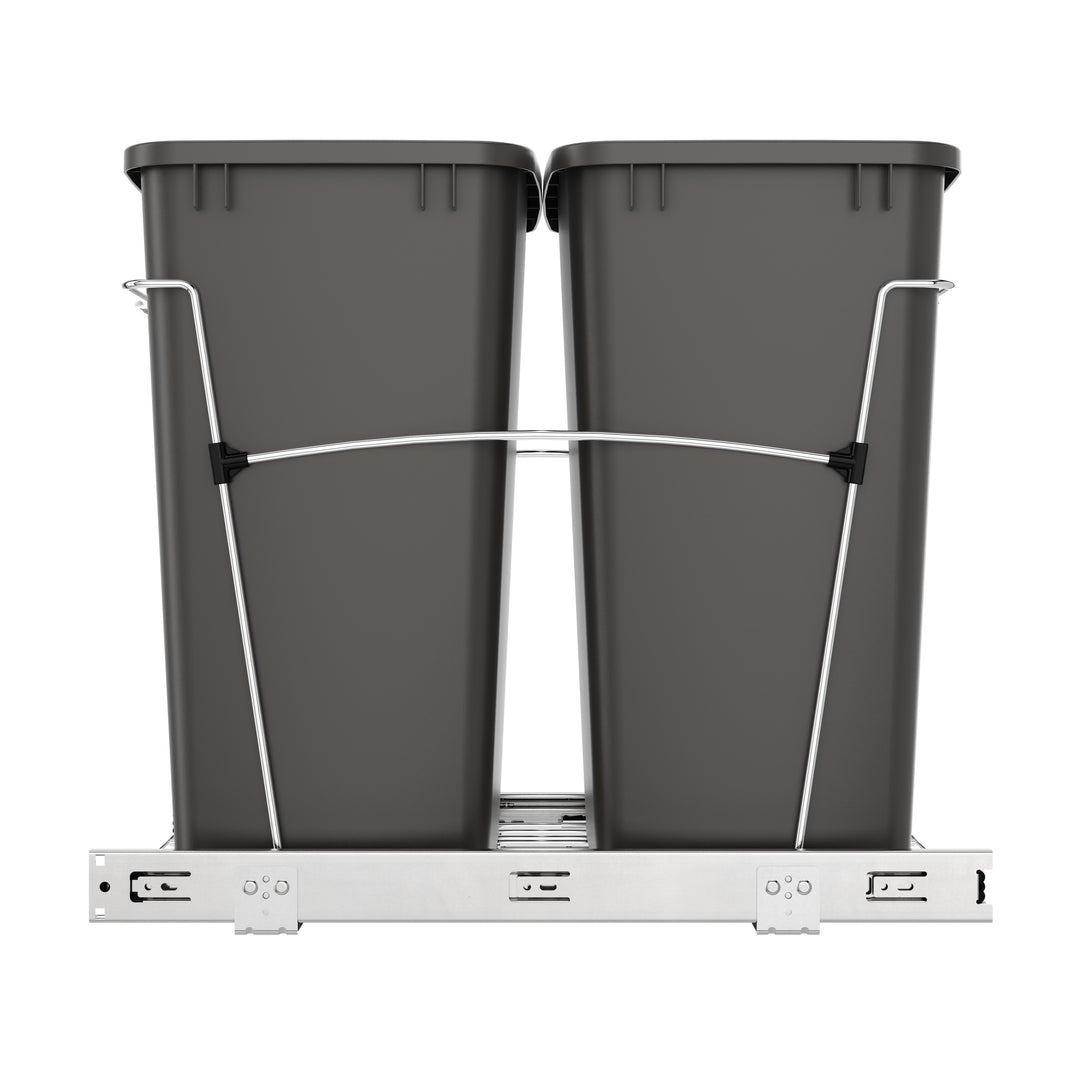 Rev-A-Shelf Double Pullout Trash Can 35 qt. for Kitchen, Gray, RV-18KD-13C-S
