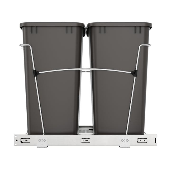 Rev-A-Shelf Double Pullout Trash Can 35 qt. for Kitchen, Gray, RV-18KD-13C-S