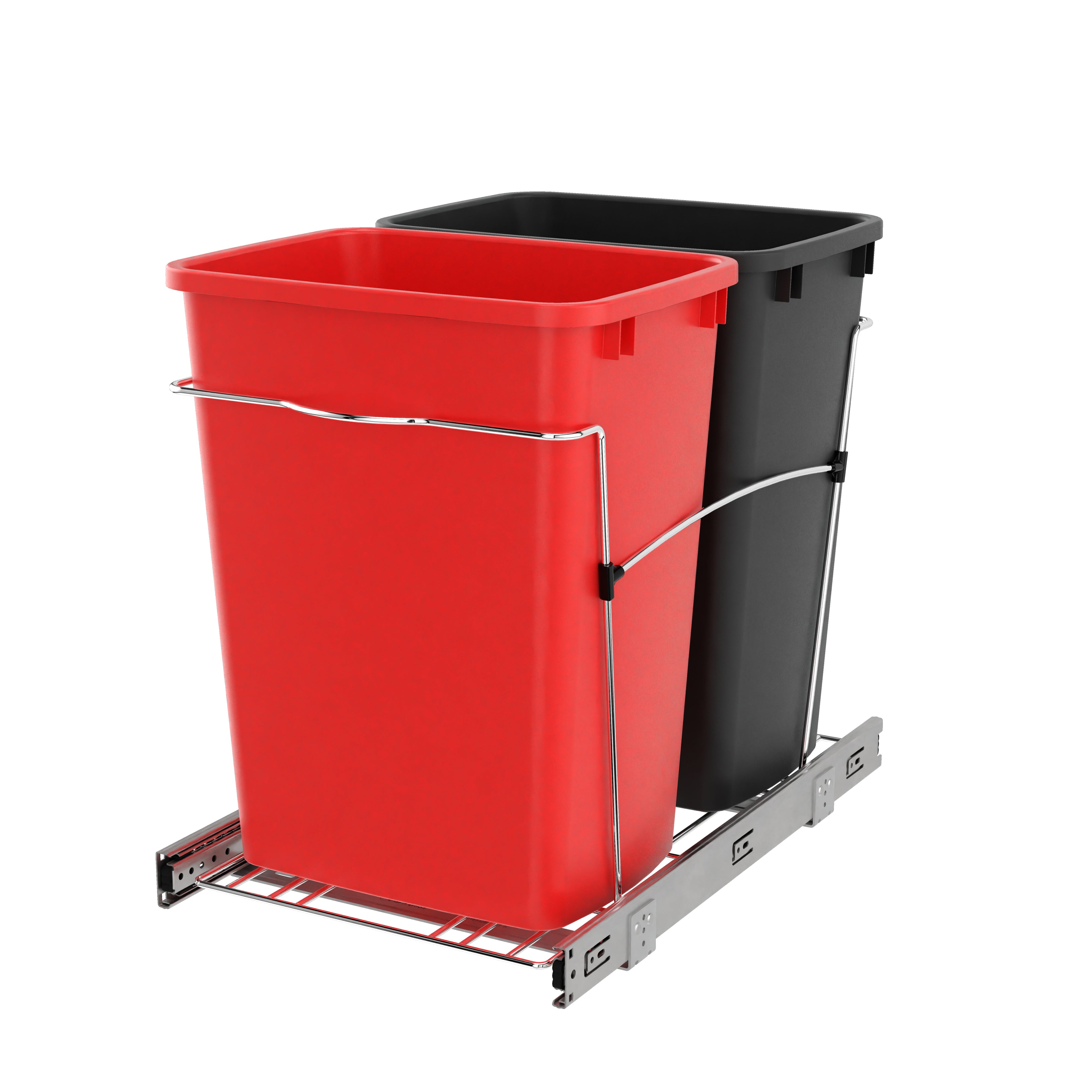 Rev-A-Shelf Double Pullout Trash Can 35 qt. for Kitchen, Red, RV-18KD-1618C-S - VMInnovations