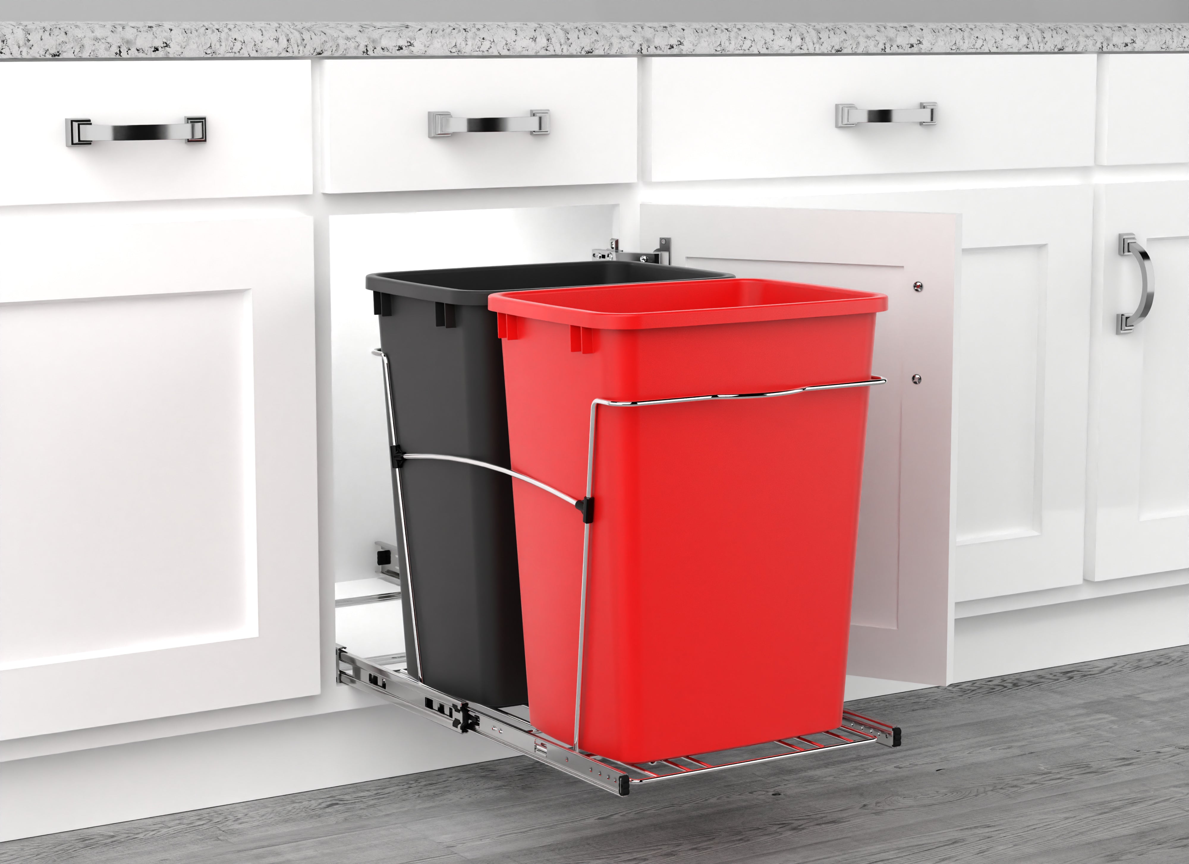 Rev-A-Shelf Double Pullout Trash Can 35 qt. for Kitchen, Red, RV-18KD-1618C-S - VMInnovations