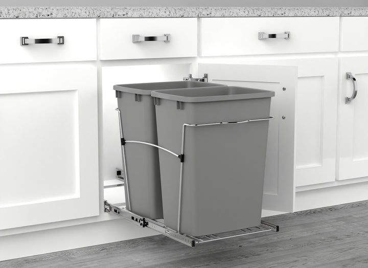 Rev-A-Shelf Double Pullout Trash Can 35 qt. for Kitchen, Silver, RV-18KD-17C S