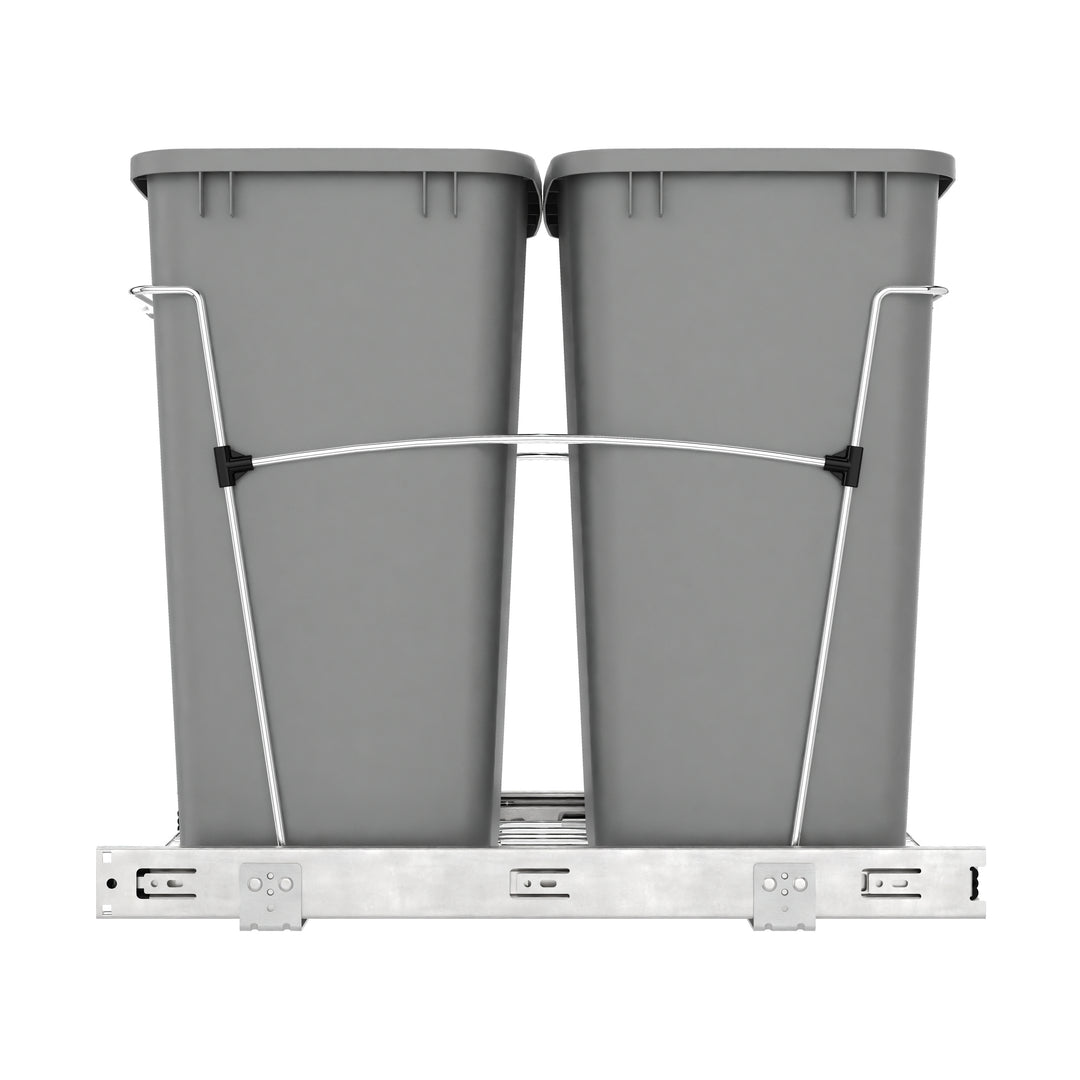 Rev-A-Shelf Double Pullout Trash Can 35 qt. for Kitchen, Silver, RV-18KD-17C S
