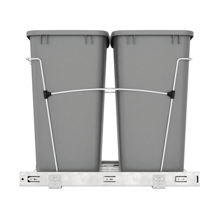 Rev-A-Shelf Double Pullout Trash Can 35 qt. for Kitchen, Silver, RV-18KD-17C S