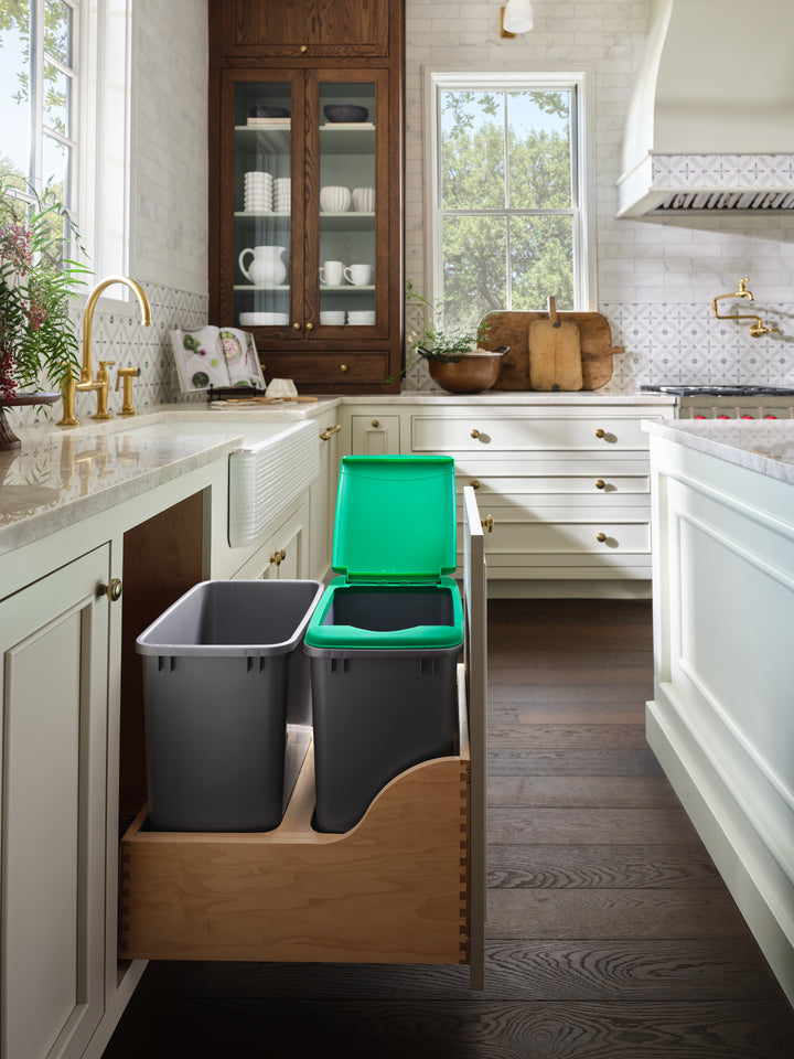 Rev-A-Shelf Double Pullout Trash Can 35 qt. w/ Soft-close, 4WCSC-1835DMND-2 - VMInnovations