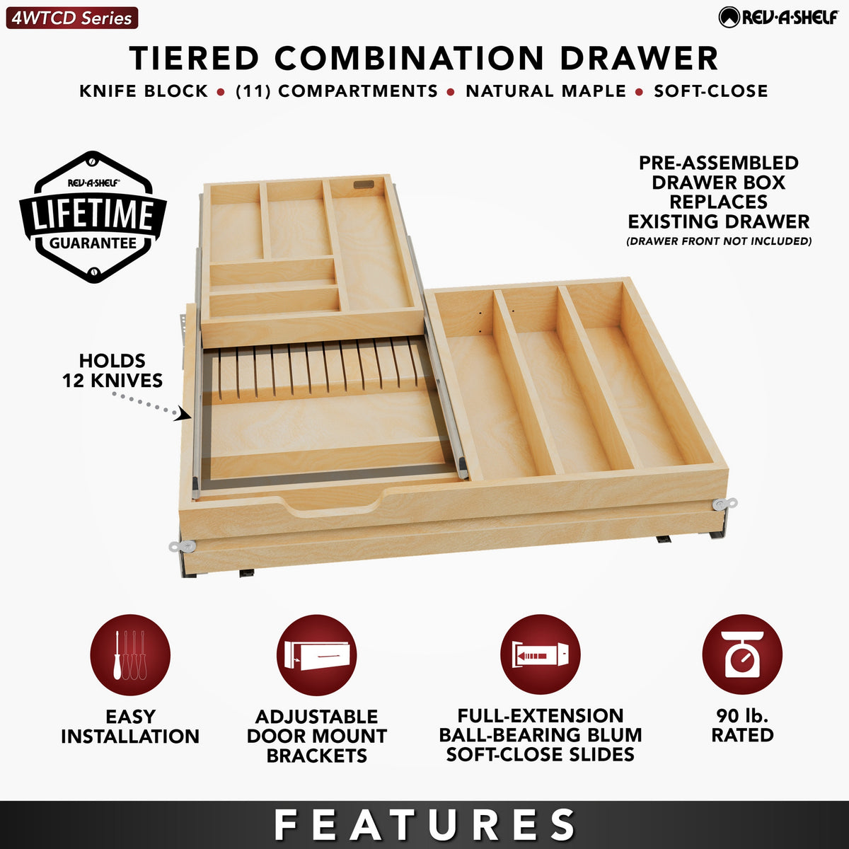 Rev-A-Shelf Maple Two-Tier Combo Drawer System w/BLUM Soft-Close, 4WTCD-30HSC-1