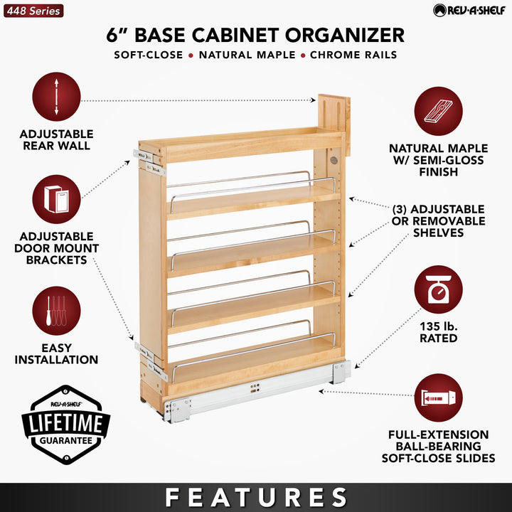 Rev-A-Shelf 6'' Pullout Kitchen Cabinet Organizer Soft-close, 448-BCSC-5C