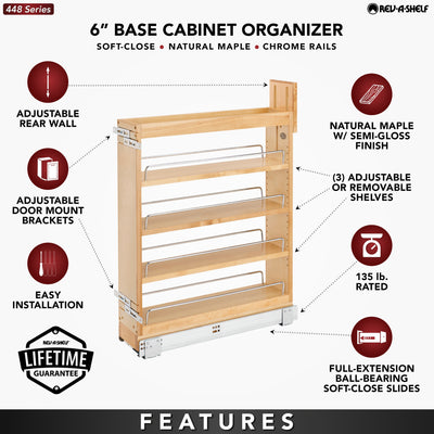 Rev-A-Shelf 6'' Pullout Kitchen Cabinet Organizer Soft-close, 448-BCSC-5C