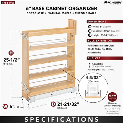 Rev-A-Shelf 6'' Pullout Kitchen Cabinet Organizer Soft-close, 448-BCSC-5C