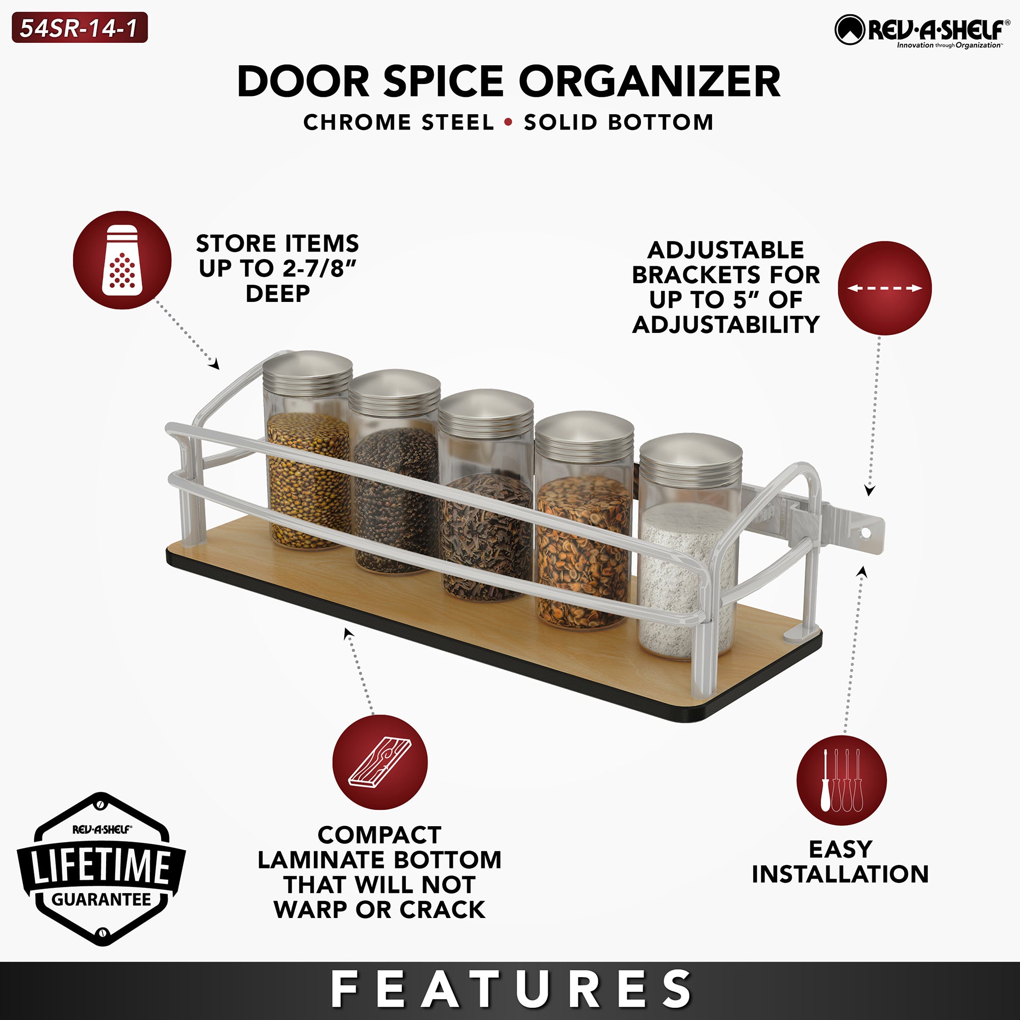 Rev-A-Shelf Steel Door/Wall Mount Spice Rack Pantry Shelf Organizer, 54SR-14-1 - VMInnovations