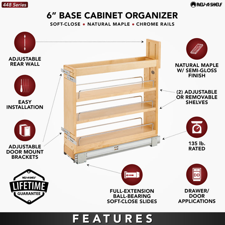 Rev-A-Shelf 5" Door/ Drawer Base Cabinet Organizer Soft-close, 448-BDDSC-5C