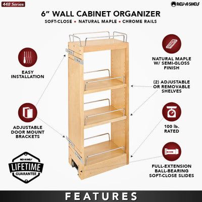 Rev-A-Shelf 6" Pullout Kitchen Wall Cabinet Organizer Soft-close, 448-BBSCWC-6C - VMInnovations