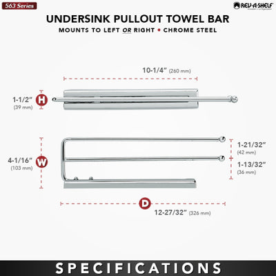 Rev-A-Shelf 563-51-C Under Cabinet Kitchen Pull-Out Towel Bar, Chrome (Open Box)