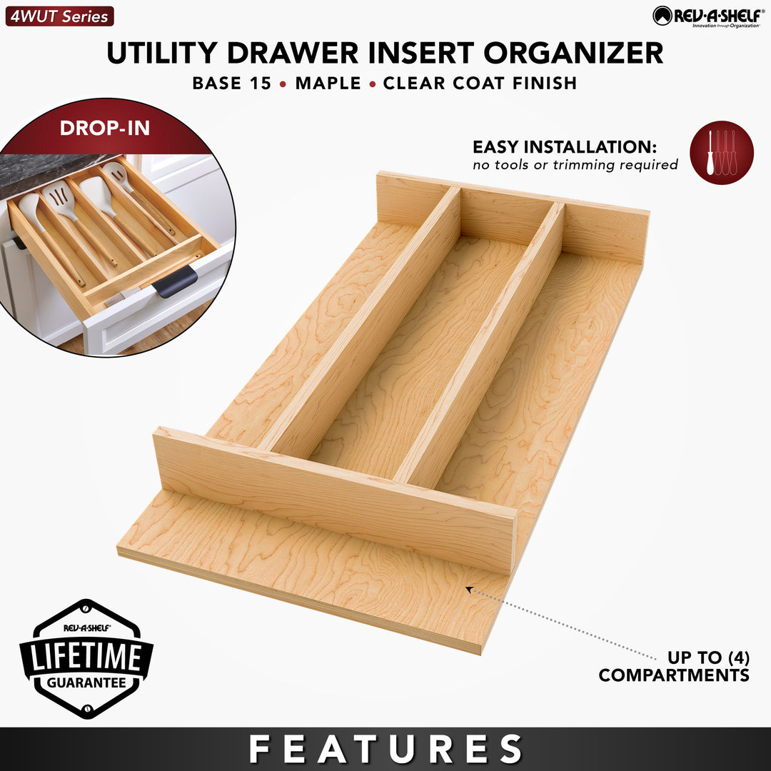 Rev-A-Shelf Natural Maple Right Size Utensil Drawer Insert, 10-1/4" x 19-1/2"