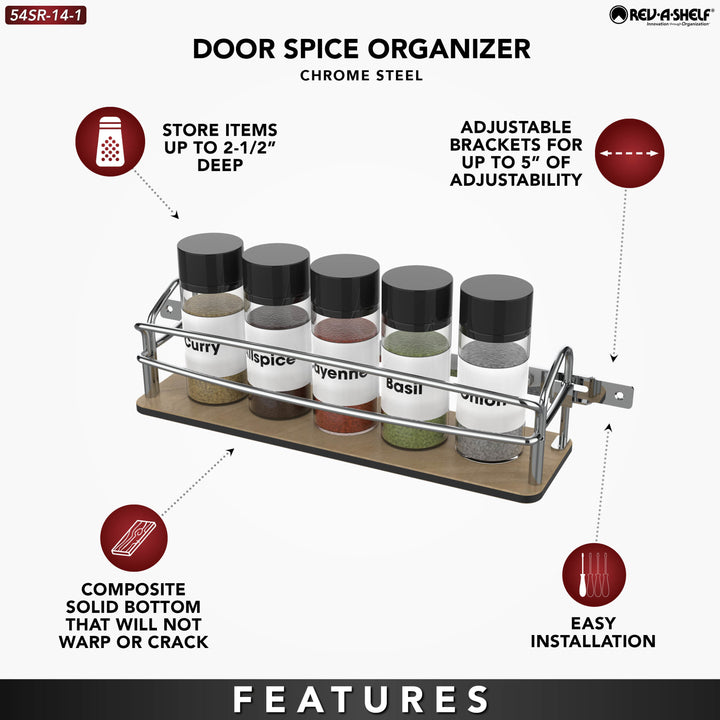 Rev-A-Shelf Steel Door/Wall Mount Spice Rack Pantry Shelf Organizer, 54SR-14-1