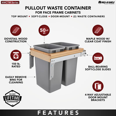 Rev-A-Shelf Double Soft-Close 50 Quart Top Mount Pullout Waste Container (Used)