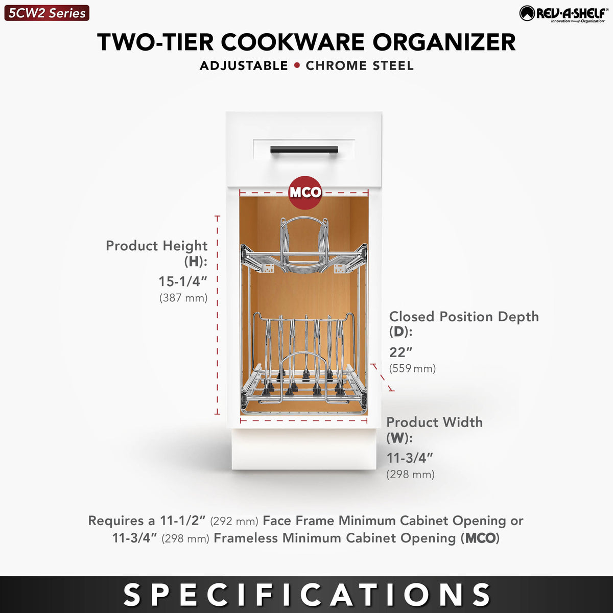 Rev-A-Shelf 5CW2-1222-CR 12 Inch 2-Tier Cookware Organizer (Open Box) (2 Pack)