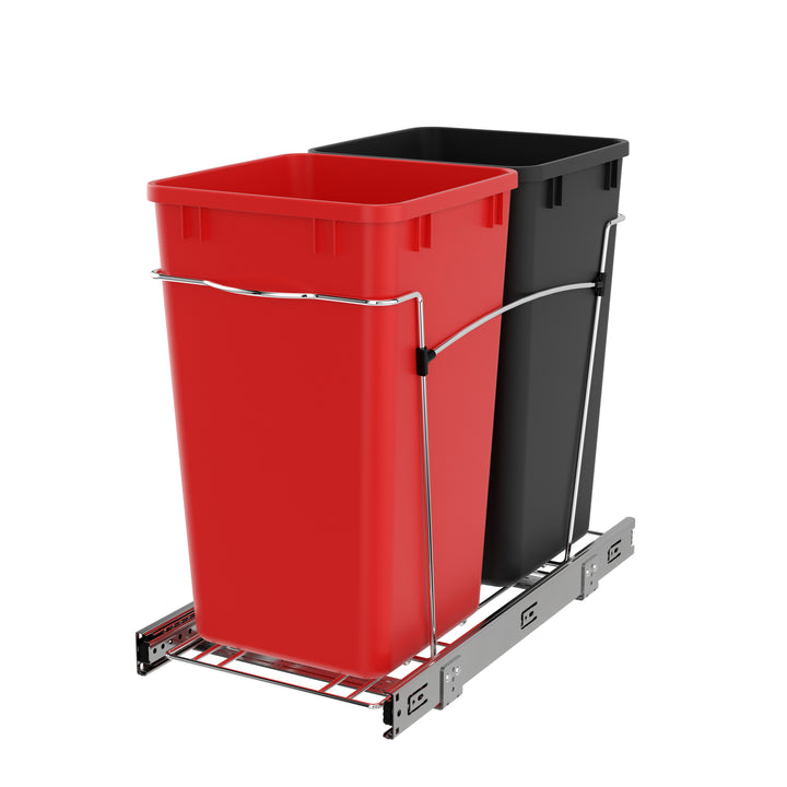 Rev-A-Shelf Double Pullout Trash Can 27 qt. for Kitchen, RedBlk, RV-15KD-1618C-S